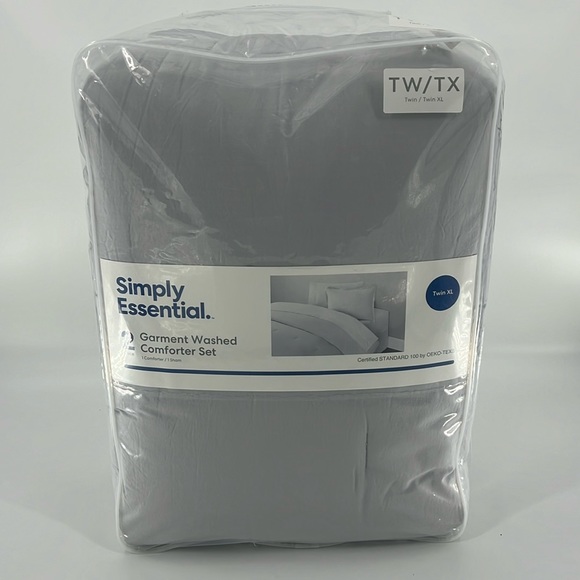 SIMPLY ESSENTIAL Garment Washed Comforter Set Twin XL Microchip Grey - Picture 1 of 12
